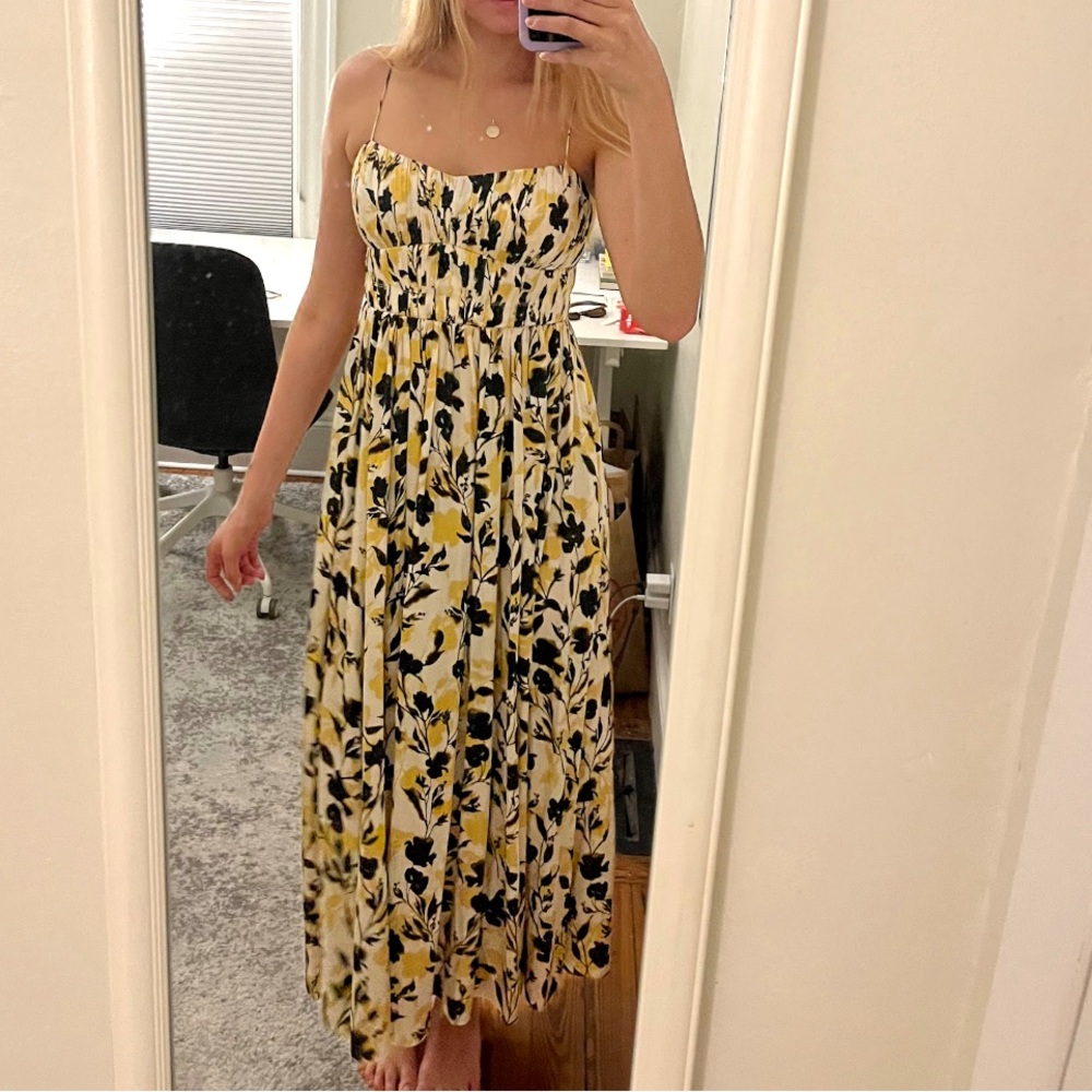 J. Crew Yellow and Black Floral Dress